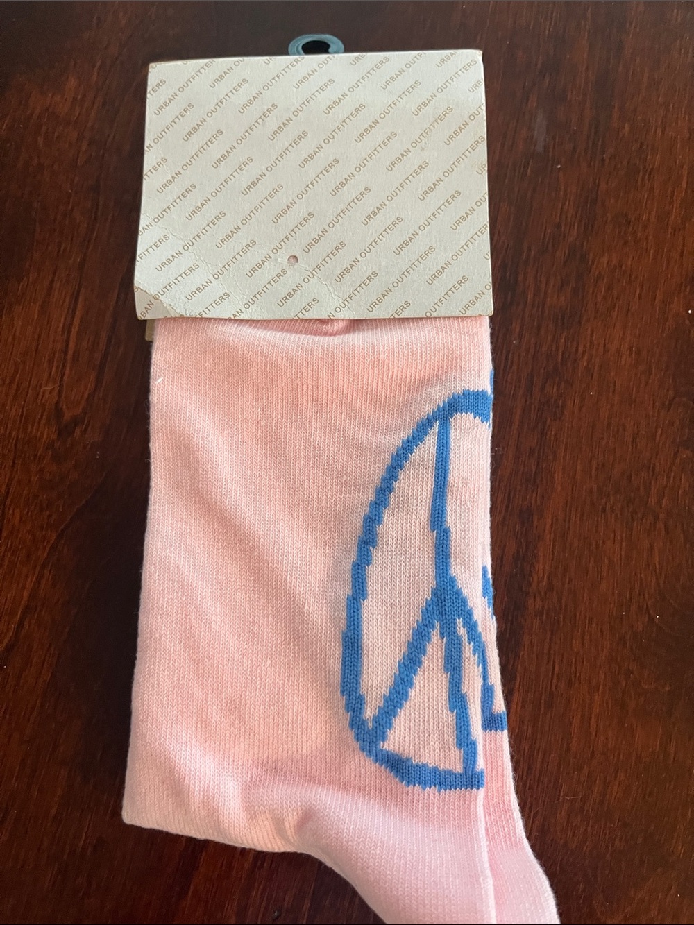 Urban Outfitters Pink Crew Socks with Blue Peace Sign